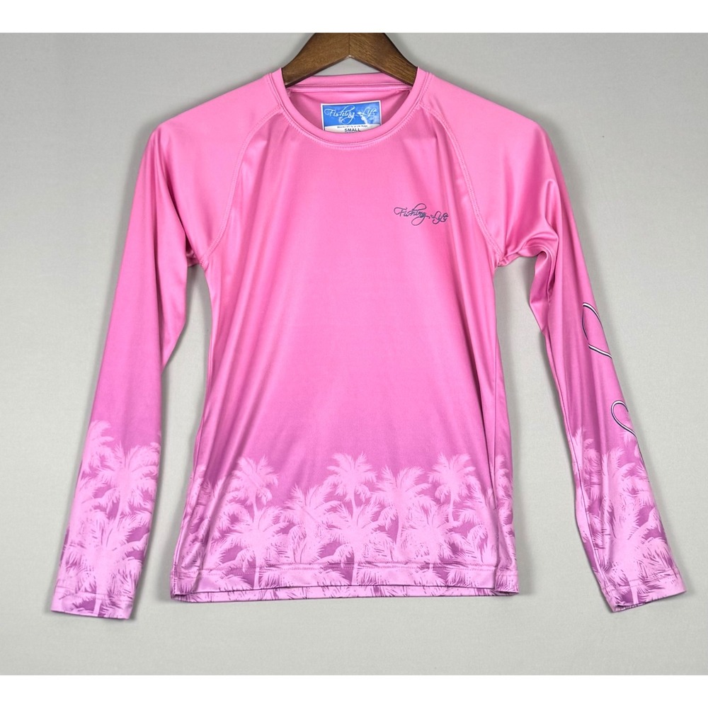 Fishing Life Sun Shirt Women Small Pink NWOT Palm Tree UV Protection Long Sleeve